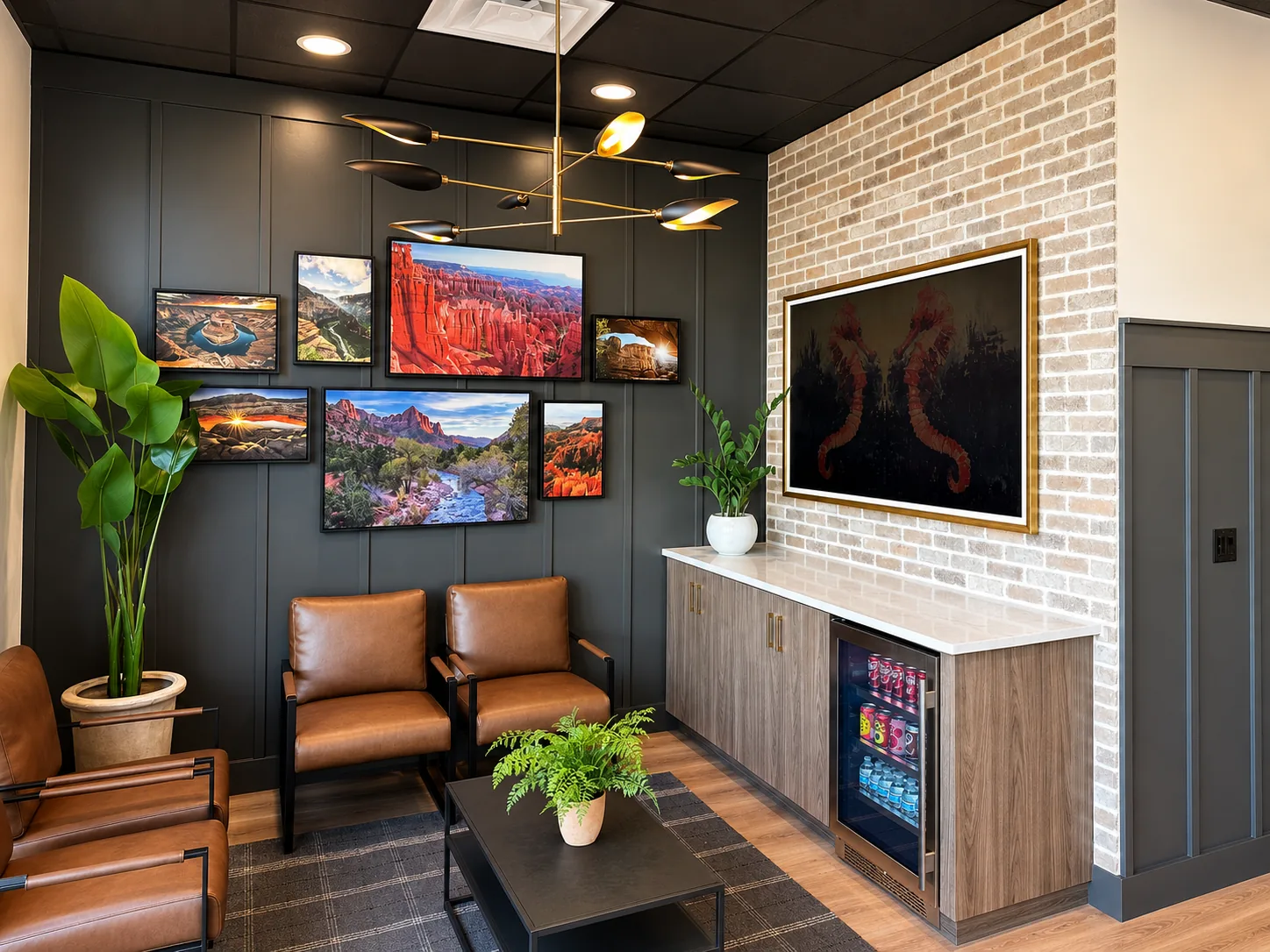 Call Orthodontics waiting room with integrated display and AV system